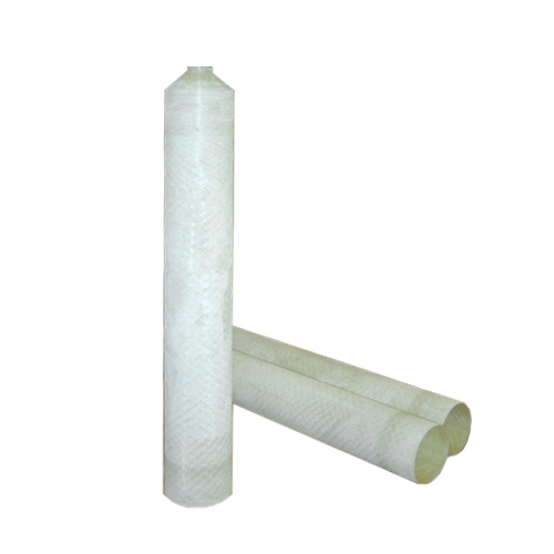 Two cylindrical, translucent filter cartridges with a faint greenish-white color are shown. One stands upright while the other lies horizontally behind it.
