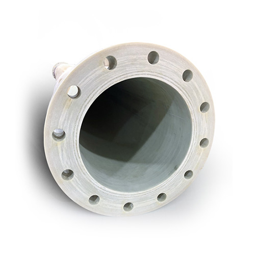 A close-up view of a cylindrical pipe with a flange end featuring multiple bolt holes, set against a white background.